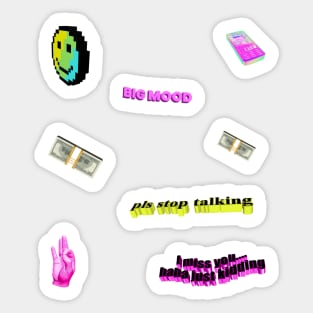 Cool 3D hydro stick pack 8 big mood, pls stop talking, money stacks, I miss you haha just kidding, ok hand Sticker